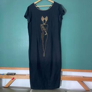 Vintage black maxi dress with gold embroidery Label: Molato